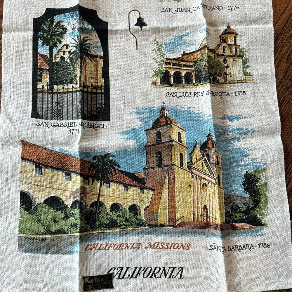 NEW Vintage‎ Kay Dee Linen Towel California Missions Travel NOS